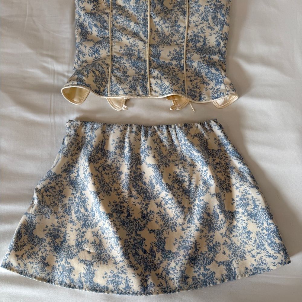 Fait Par Foutch Blue Toile Set (Angelina Corset + Jacqueline Skirt) size xxs - Picture 11 of 16